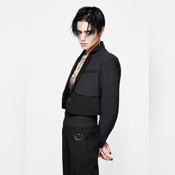 Disturbia Memoriam Spliced Pinstripe Crop Blazer US 6 / UK 10 - Picture 3 of 8